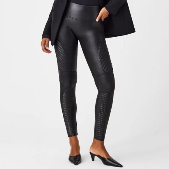 Spanx Faux Leather Moto Leggings in Very Black Size XS